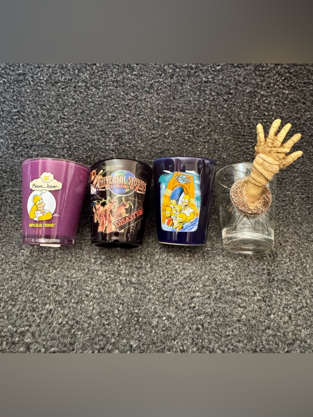 Universal Studios Simpsons & Revenge of the Mummy Theme Park Shot Glass Lot Set